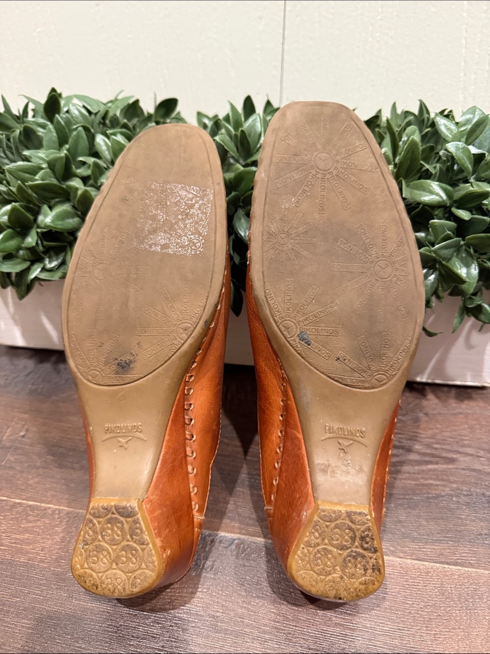 PIKOLINOS Romana Brown Leather Slip-On Mules Embroidered Detail Size 38 - Picture 5 of 6